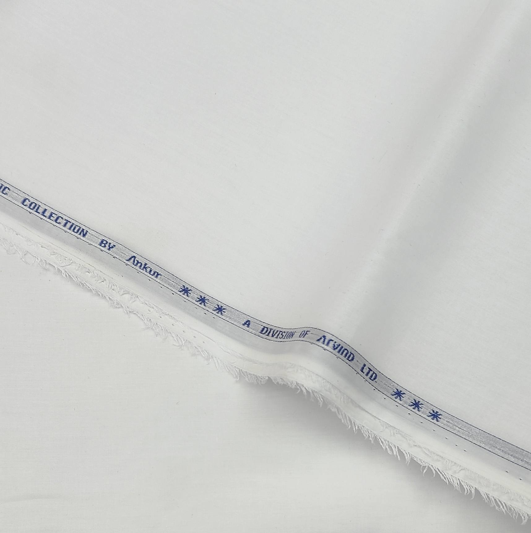 Shirt n Kurta Fabric Arvind Stiff 100s Lawn Pure Cotton Plain White